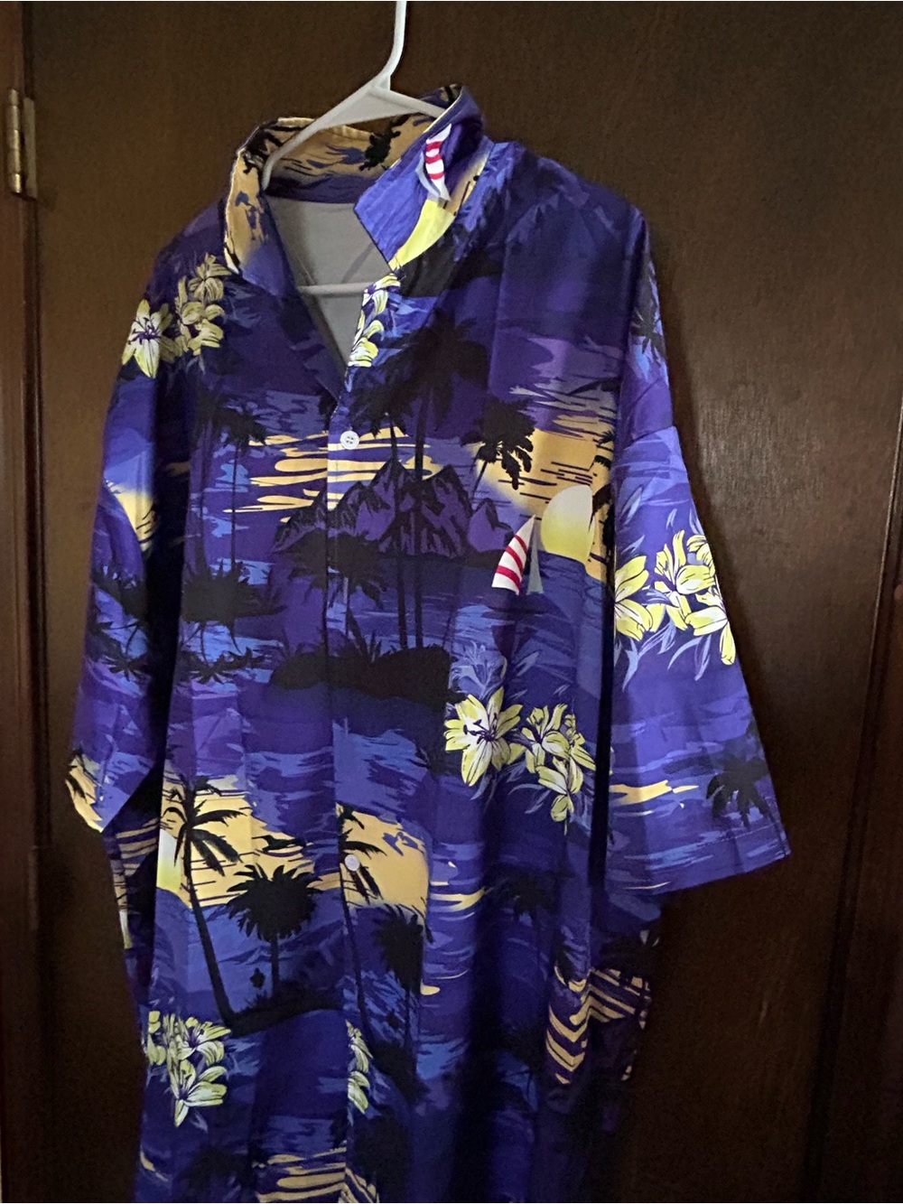 Purple Hawaiian Tropical Print Button-Up Shirt